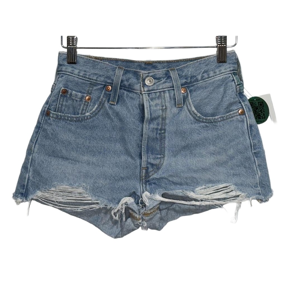 NEW Levis 501 Blue Denim Distressed High Rise Cut Off Jean Shorts Womens Size 26